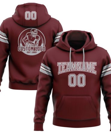 Custom Burgundy Gray-White Football Pullover Sweatshirt Hoodie, Gift For Football, Baseball, Hockey, Basketball, Softball & Rugby Fans