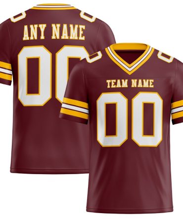 Custom Burgundy White-Gold Authentic Football Jersey, Gift For Football Fans