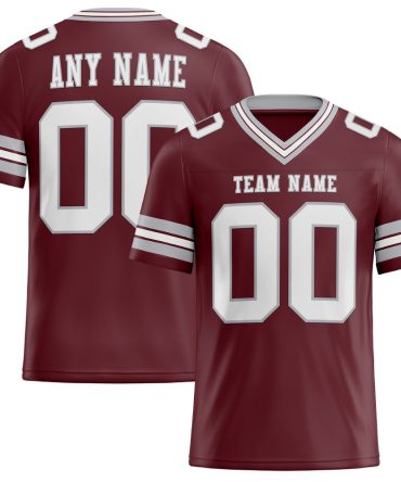 Custom Burgundy White-Gray Authentic Football Jersey, Gift For Football Fans