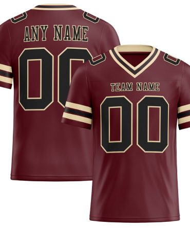 Custom Burgundy Black-City Cream Authentic Football Jersey, Gift For Football Fans