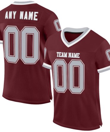 Custom Burgundy Gray-White Throwback Football Jersey, Gift For Football Fans