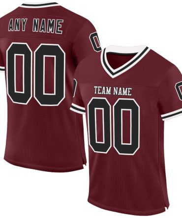 Custom Burgundy Black-White Throwback Football Jersey, Gift For Football Fans