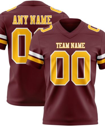 Custom Burgundy Gold-White Authentic Football Jersey, Gift For Football Fans