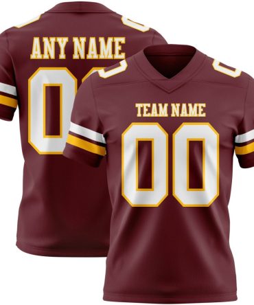 Custom Burgundy White-Gold Authentic Football Jersey, Gift For Football Fans