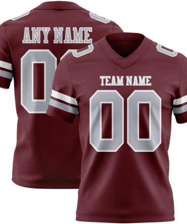 Custom Burgundy Gray-White Authentic Football Jersey, Gift For Football Fans