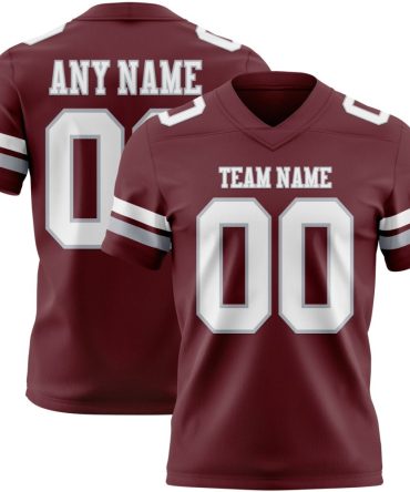 Custom Burgundy White-Gray Authentic Football Jersey, Gift For Football Fans