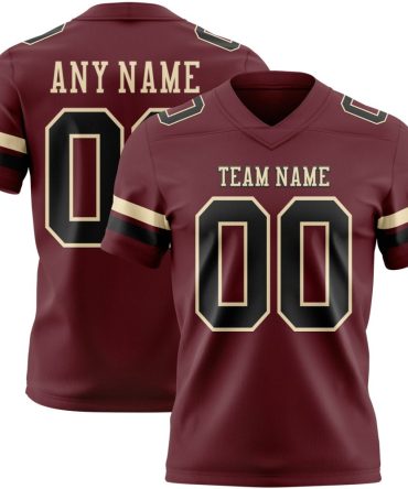Custom Burgundy Black-Cream Authentic Football Jersey, Gift For Football Fans