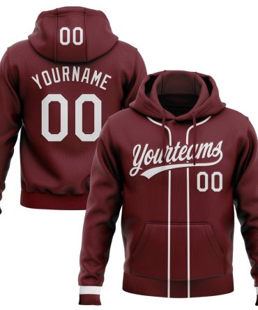Custom Burgundy White-Burgundy Baseball Pullover Sweatshirt Hoodie, Gift For Football, Baseball, Hockey, Basketball, Softball & Rugby Fans
