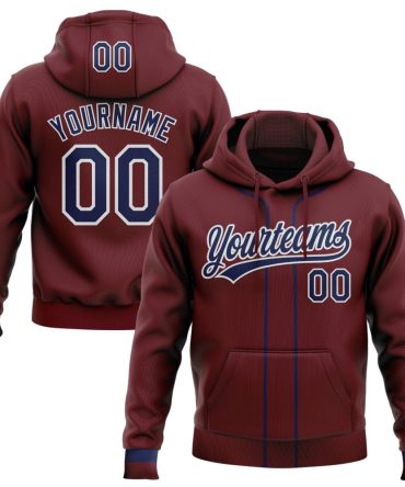 Custom Burgundy Navy-White Baseball Pullover Sweatshirt Hoodie, Gift For Football, Baseball, Hockey, Basketball, Softball & Rugby Fans