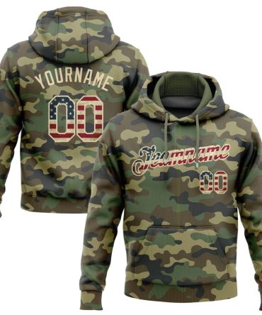 Custom Camo Vintage Usa Flag-Cream Sports Pullover Sweatshirt Salute To Service Hoodie, Gift For Football, Baseball, Hockey, Basketball, Softball & Rugby Fans