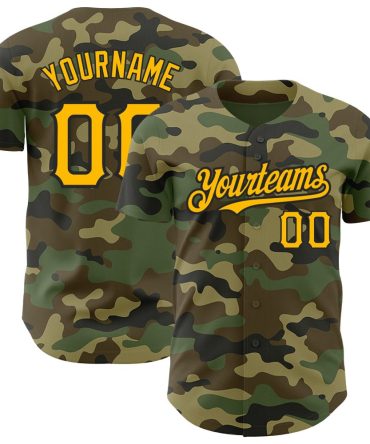 Custom Camo Gold-Black Salute To Service Baseball Jersey, Gift For Baseball Fans