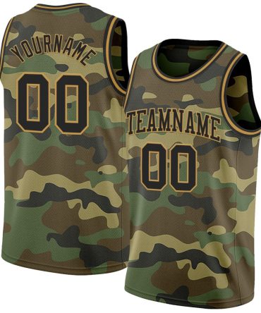 Custom Camo Black-Old Gold Salute To Service Basketball Jersey, Gift For Basketball Fans