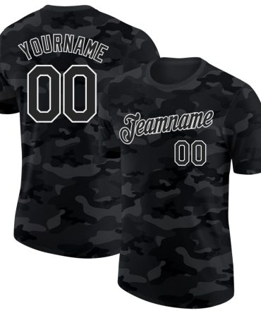 Custom Camo Black-White Salute To Service Performance T-Shirt, For Football, Baseball, Hockey, Basketball, Softball & Rugby Fans