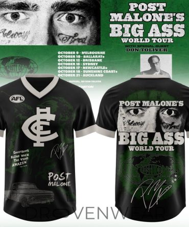 Carlton Blues Post Malone Big Ass World Tour 2026 Fan Football Jersey