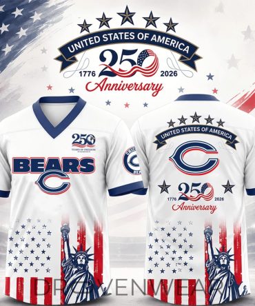 Chicago Bears 250Th Anniversary Jersey, Usa 250 Years Of Freedom Football Fan Gift, Patriotic Bears Edition - V-Neck Short Sleeve Jersey