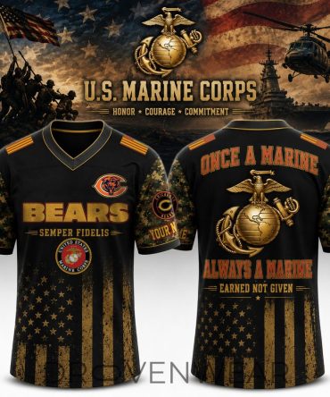 Chicago Bears Us Marine Corps Personalized Baseball Jersey - Once A Marine Always A Marine Veteran Gift For Men - V-Neck Short Sleeve Jersey