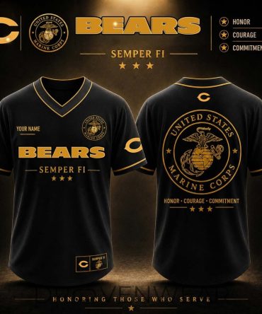Chicago Bears Usmc Tribute Jersey - Honor Courage Commitment Semper Fi Military Appreciation Gift - V-Neck Short Sleeve Jersey