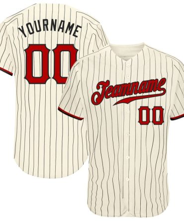Custom Cream Black Pinstripe Red-Black Baseball Jersey, Gift For Baseball Fans