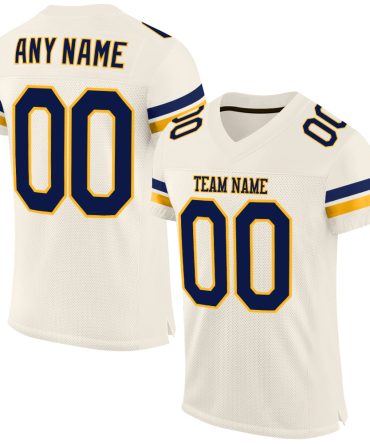 Custom Cream Navy-Gold Football Jersey, Gift For Football Fans