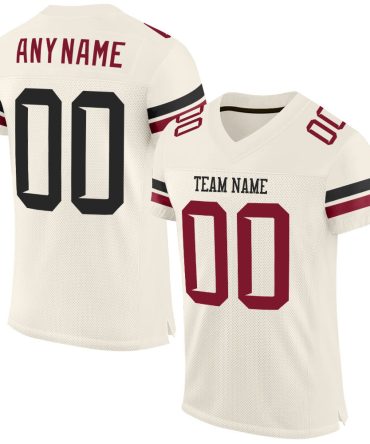 Custom Cream Black-Crimson Football Jersey, Gift For Football Fans
