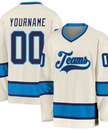 Custom Cream Navy-Blue Hockey Jersey, Gift For Hockey Fans