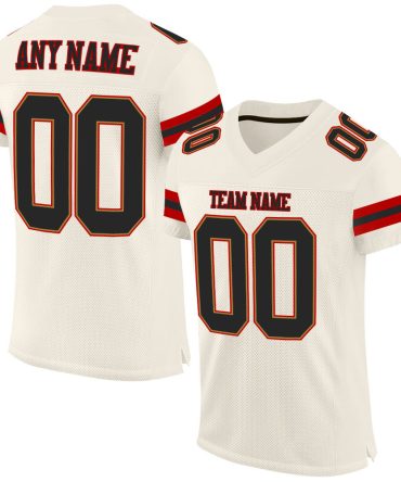 Custom Cream Black-Red Football Jersey, Gift For Football Fans
