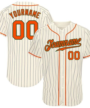 Custom Cream Navy Pinstripe Orange-Green Baseball Jersey, Gift For Baseball Fans