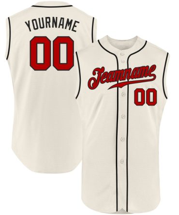 Custom Cream Red-Black Sleeveless Baseball Jersey, Gift For Baseball Fans