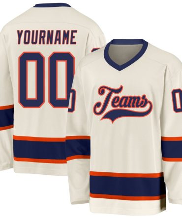 Custom Cream Navy-Orange Hockey Jersey, Gift For Hockey Fans