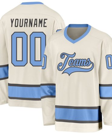 Custom Cream Light Blue-Steel Gray Hockey Jersey, Gift For Hockey Fans