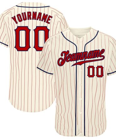 Custom Cream Red Pinstripe Red-Navy Baseball Jersey, Gift For Baseball Fans