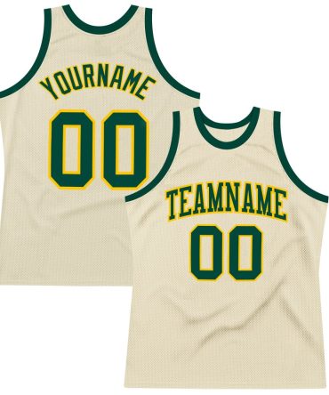 Custom Cream Green-Gold Throwback Basketball Jersey, Gift For Basketball Fans