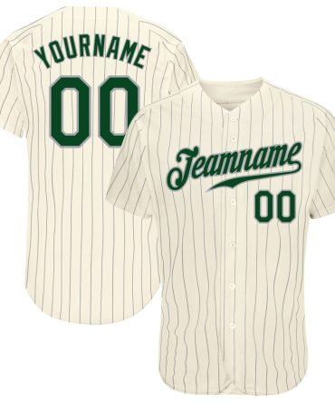 Custom Cream Gray Pinstripe Green-Gray Baseball Jersey, Gift For Baseball Fans