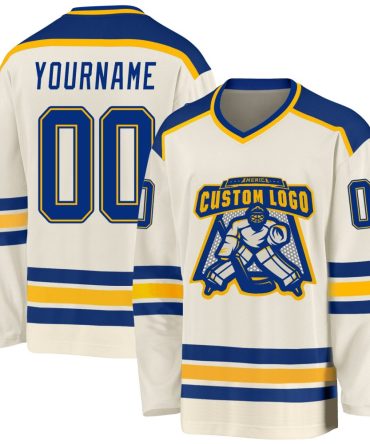 Custom Cream Royal-Gold Hockey Jersey, Gift For Hockey Fans
