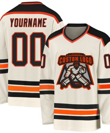 Custom Cream Black-Orange Hockey Jersey, Gift For Hockey Fans