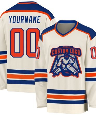 Custom Cream Orange-Royal Hockey Jersey, Gift For Hockey Fans