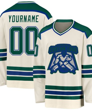 Custom Cream Green-Royal Hockey Jersey, Gift For Hockey Fans