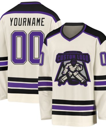 Custom Cream Purple-Black Hockey Jersey, Gift For Hockey Fans