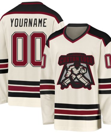 Custom Cream Crimson-Black Hockey Jersey, Gift For Hockey Fans