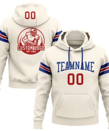 Custom Cream Red-Royal Football Pullover Sweatshirt Hoodie, Gift For Football, Baseball, Hockey, Basketball, Softball & Rugby Fans