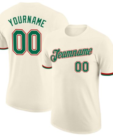 Custom Cream Kelly Green-Red Performance T-Shirt, For Football, Baseball, Hockey, Basketball, Softball & Rugby Fans