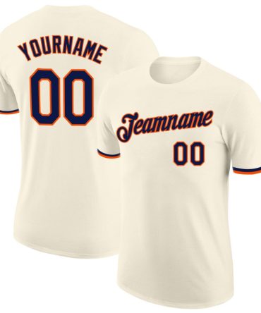 Custom Cream Navy-Orange Performance T-Shirt, For Football, Baseball, Hockey, Basketball, Softball & Rugby Fans