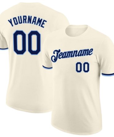 Custom Cream Navy-Light Blue Performance T-Shirt, For Football, Baseball, Hockey, Basketball, Softball & Rugby Fans