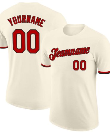 Custom Cream Red-Black Performance T-Shirt, For Football, Baseball, Hockey, Basketball, Softball & Rugby Fans
