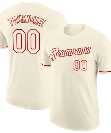 Custom Cream Cream-Red Performance T-Shirt, For Football, Baseball, Hockey, Basketball, Softball & Rugby Fans