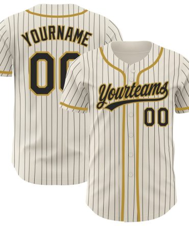 Custom Cream Black Pinstripe Old Gold Baseball Jersey, Gift For Baseball Fans