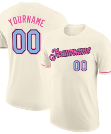 Custom Cream Light Blue Black-Pink Performance T-Shirt, For Football, Baseball, Hockey, Basketball, Softball & Rugby Fans