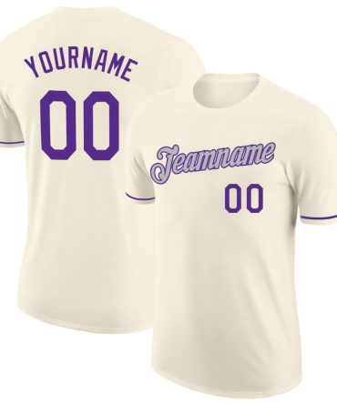 Custom Cream Purple-Gray Performance T-Shirt, For Football, Baseball, Hockey, Basketball, Softball & Rugby Fans