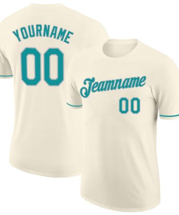 Custom Cream Teal-Gray Performance T-Shirt, For Football, Baseball, Hockey, Basketball, Softball & Rugby Fans