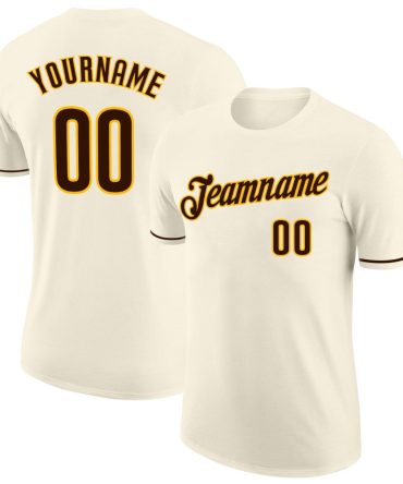 Custom Cream Brown-Gold Performance T-Shirt, For Football, Baseball, Hockey, Basketball, Softball & Rugby Fans